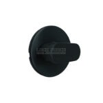 Külgvaates musta värvi ümmarguse kilbiga ja ovaalse wc-nuppuga wc lukusti.